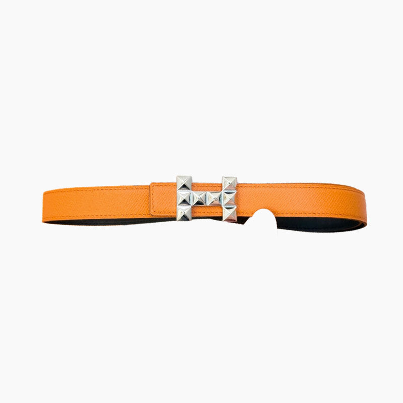 HELENE INFINI REVERSIBLE LEATHER BELT — ORANGE EPSOM (SILVER HARDWARE, 24MM)
