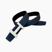 HELENE CONSTANCE REVERSIBLE LEATHER BELT — NAVY BLUE (SILVER HARDWARE, 38MM)