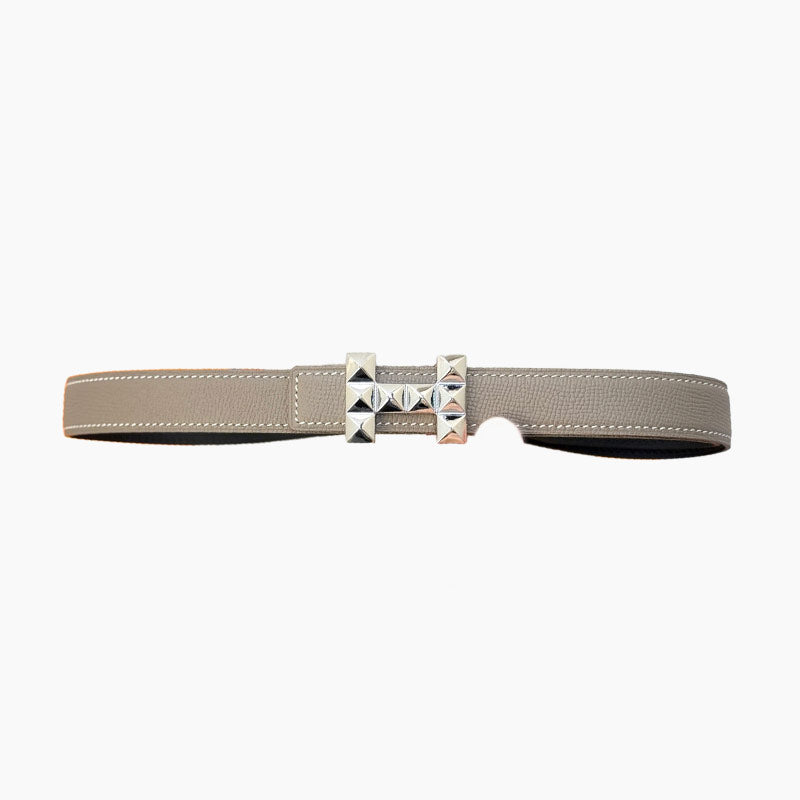 HELENE INFINI REVERSIBLE LEATHER BELT — GRAY EPSOM (SILVER HARDWARE, 24MM)