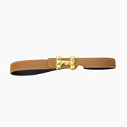 HELENE INFINI REVERSIBLE LEATHER BELT — BROWN EPSOM (GOLD HARDWARE, 24MM)