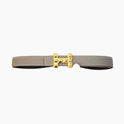 HELENE INFINI REVERSIBLE LEATHER BELT — GRAY EPSOM (GOLD HARDWARE, 24MM)