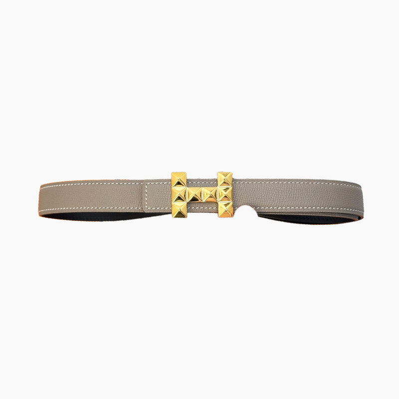HELENE INFINI REVERSIBLE LEATHER BELT — GRAY EPSOM (GOLD HARDWARE, 24MM)