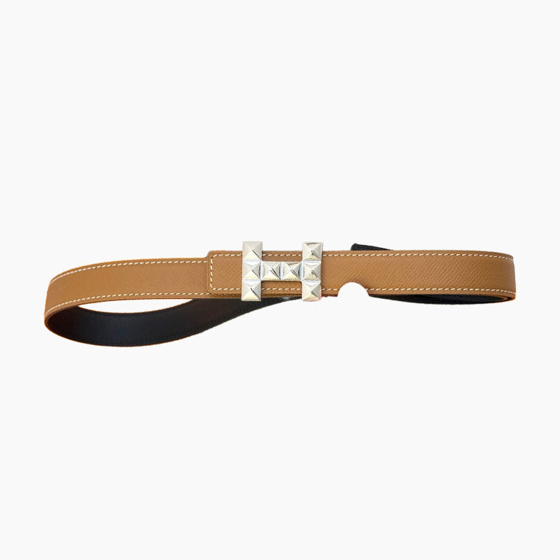 HELENE INFINI REVERSIBLE LEATHER BELT — BROWN EPSOM (SILVER HARDWARE, 24MM)