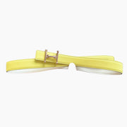 HELENE MORS H REVERSIBLE LEATHER BELT — YELLOW BEIGE (PINK GOLD HARDWARE, 24MM)