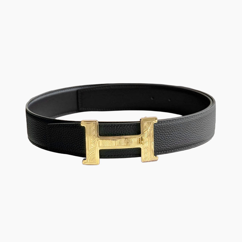 HELENE CONSTANCE TOUAREG LEATHER BELT — BLACK (GOLD HARDWARE, 38MM)
