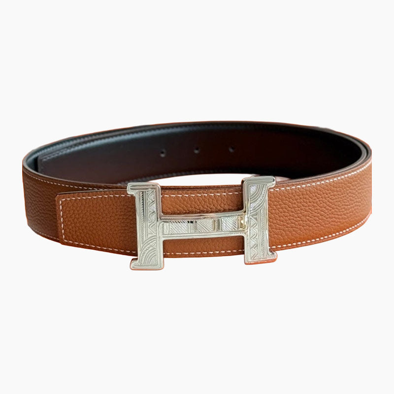 HELENE CONSTANCE TOUAREG LEATHER BELT — BLACK & BROWN (SILVER HARDWARE, 38MM)
