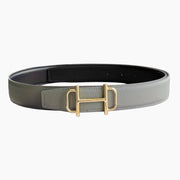 HELENE ROYAL LEATHER BELT — GRAY & BROWN (GOLD HARDWARE, 32MM)