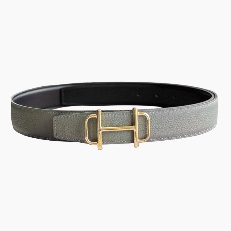 HELENE ROYAL LEATHER BELT — GRAY & BROWN (GOLD HARDWARE, 32MM)
