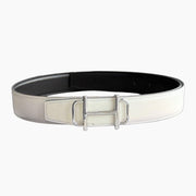 HELENE ROYAL LEATHER BELT — IVORY (SILVER HARDWARE, 32MM)