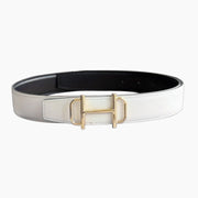 HELENE ROYAL LEATHER BELT — IVORY (GOLD HARDWARE, 32MM)