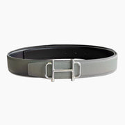 HELENE ROYAL LEATHER BELT — GRAY & BROWN (SILVER HARDWARE, 32MM)