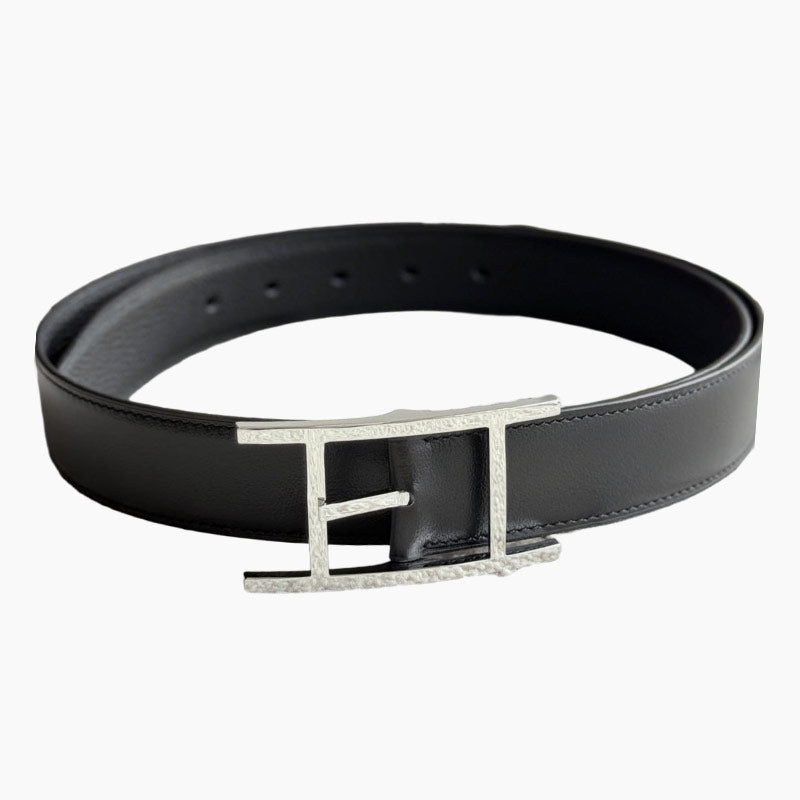HELENE QUENTIN LEATHER BELT — BLACK (SILVER HARDWARE, 32MM)