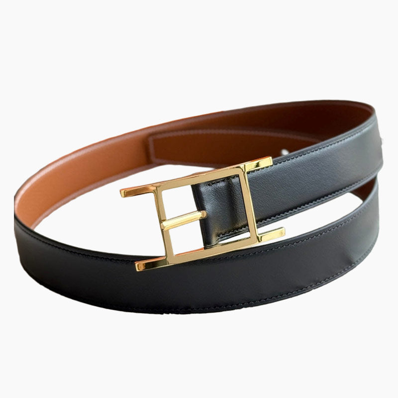 HELENE QUENTIN REVERSIBLE LEATHER BELT — BLACK & BROWN (GOLD HARDWARE, 32MM)