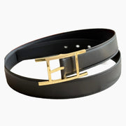 HELENE QUENTIN LEATHER BELT — BLACK (GOLD HARDWARE, 32MM)