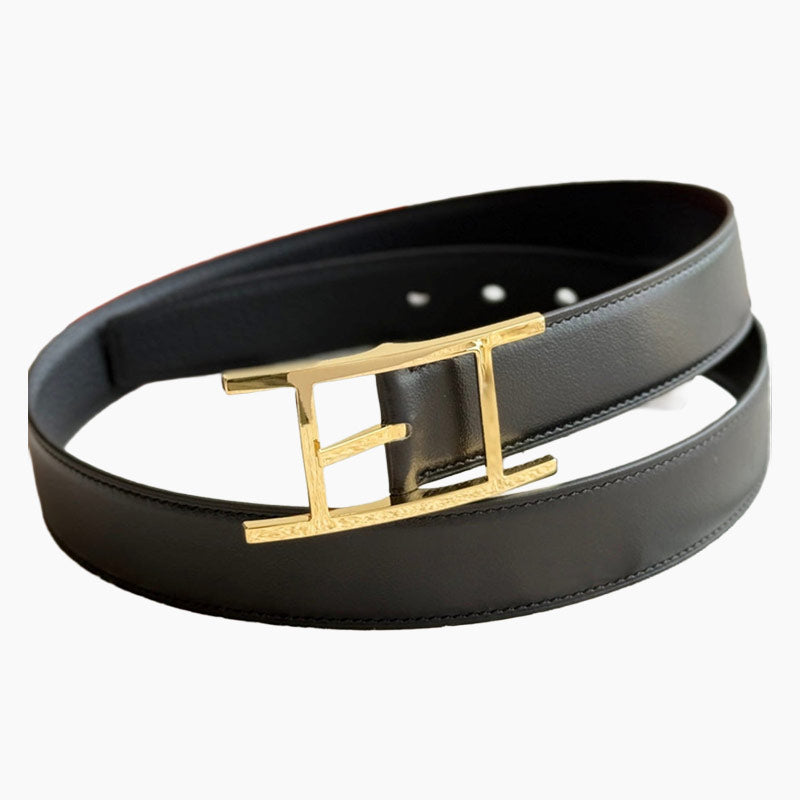 HELENE QUENTIN LEATHER BELT — BLACK (GOLD HARDWARE, 32MM)