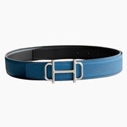 HELENE ROYAL LEATHER BELT — PRUSSIAN BLUE (SILVER HARDWARE, 32MM)