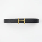 HELENE HISSEO REVERSIBLE LEATHER BELT — BLACK (GOLD HARDWARE, 32MM)