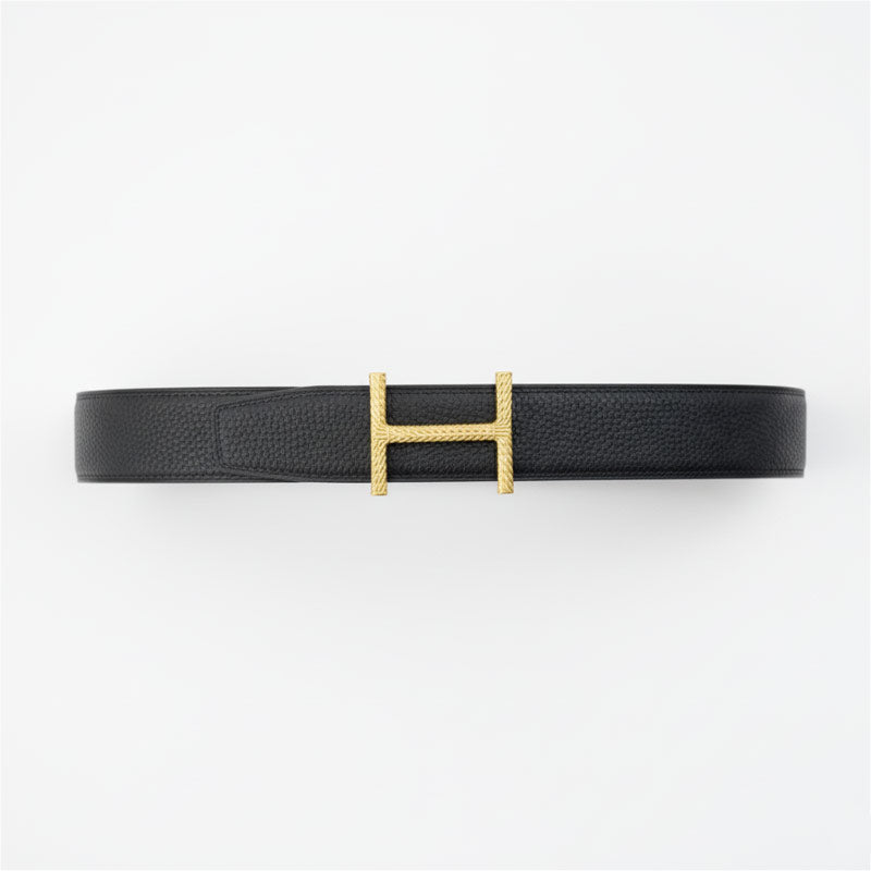 HELENE HISSEO REVERSIBLE LEATHER BELT — BLACK (GOLD HARDWARE, 32MM)