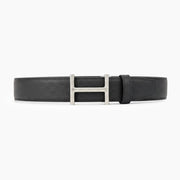 HELENE HISSEO REVERSIBLE LEATHER BELT — BLACK (SILVER HARDWARE, 32MM)