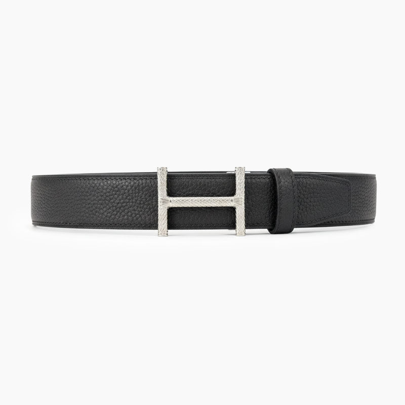 HELENE HISSEO REVERSIBLE LEATHER BELT — BLACK (SILVER HARDWARE, 32MM)