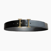 HELENE HADRIEN REVERSIBLE LEATHER BELT — BLACK & CHOCOLATE (GOLD HARDWARE, 38MM)