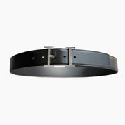 HELENE HADRIEN REVERSIBLE LEATHER BELT — BLACK & CHOCOLATE (SILVER HARDWARE, 38MM)