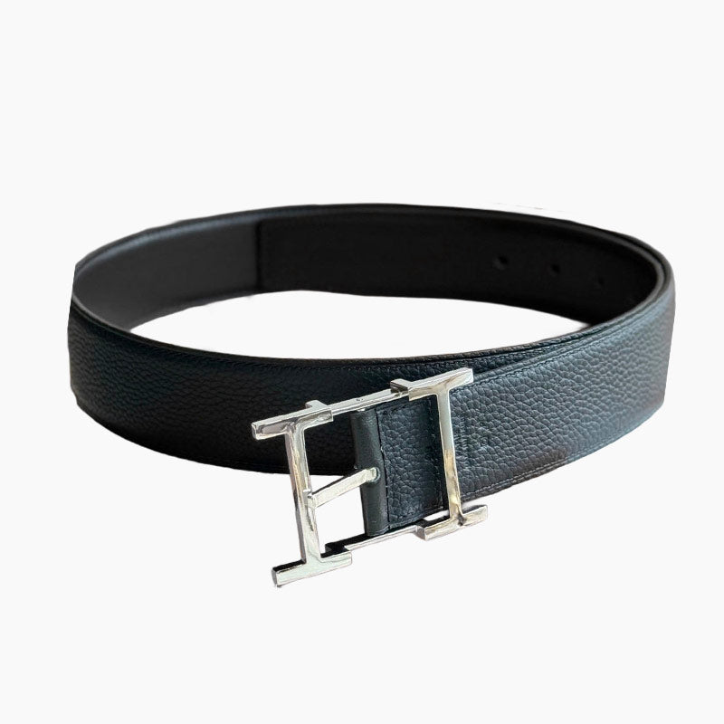 HELENE HADRIEN REVERSIBLE LEATHER BELT — BLACK (SILVER HARDWARE, 38MM)