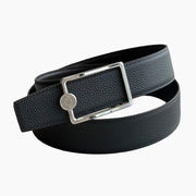 HELENE OSCAR LEATHER BELT — BLACK (SILVER HARDWARE, 38MM)