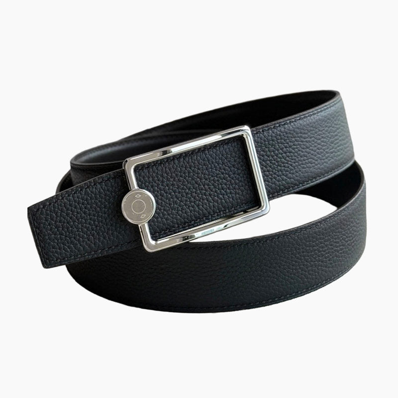 HELENE OSCAR LEATHER BELT — BLACK (SILVER HARDWARE, 38MM)