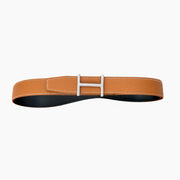 HELENE HISSEO REVERSIBLE LEATHER BELT — BROWN (SILVER HARDWARE, 32MM)