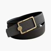 HELENE OSCAR REVERSIBLE LEATHER BELT — BLACK & CHOCOLATE (GOLD HARDWARE, 38MM)