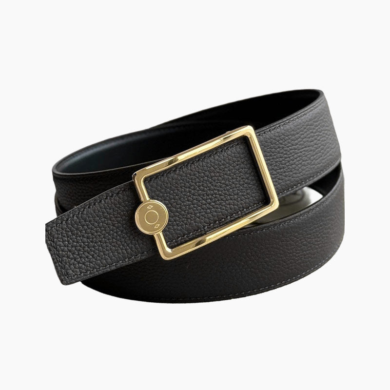 HELENE OSCAR REVERSIBLE LEATHER BELT — BLACK & CHOCOLATE (GOLD HARDWARE, 38MM)