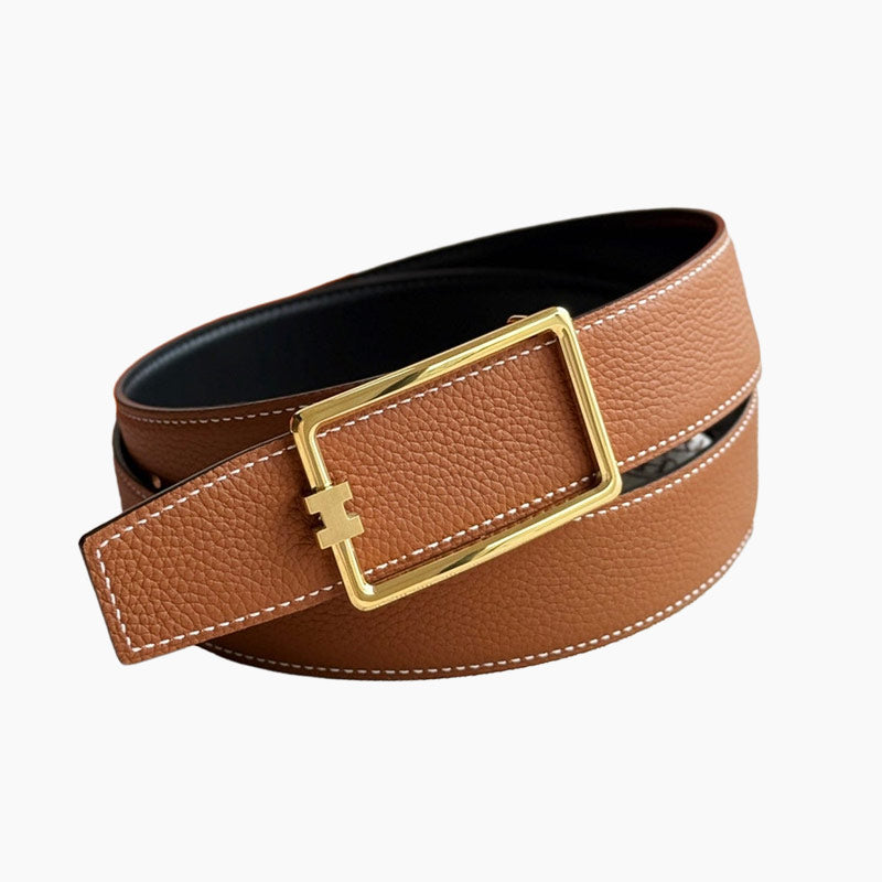 HELENE TUBE H LEATHER BELT — BROWN (GOLD HARDWARE, 38MM)