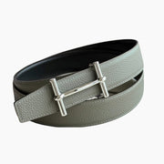 HELENE H D'ANCRE LEATHER BELT — MEYER GRAY (SILVER HARDWARE)