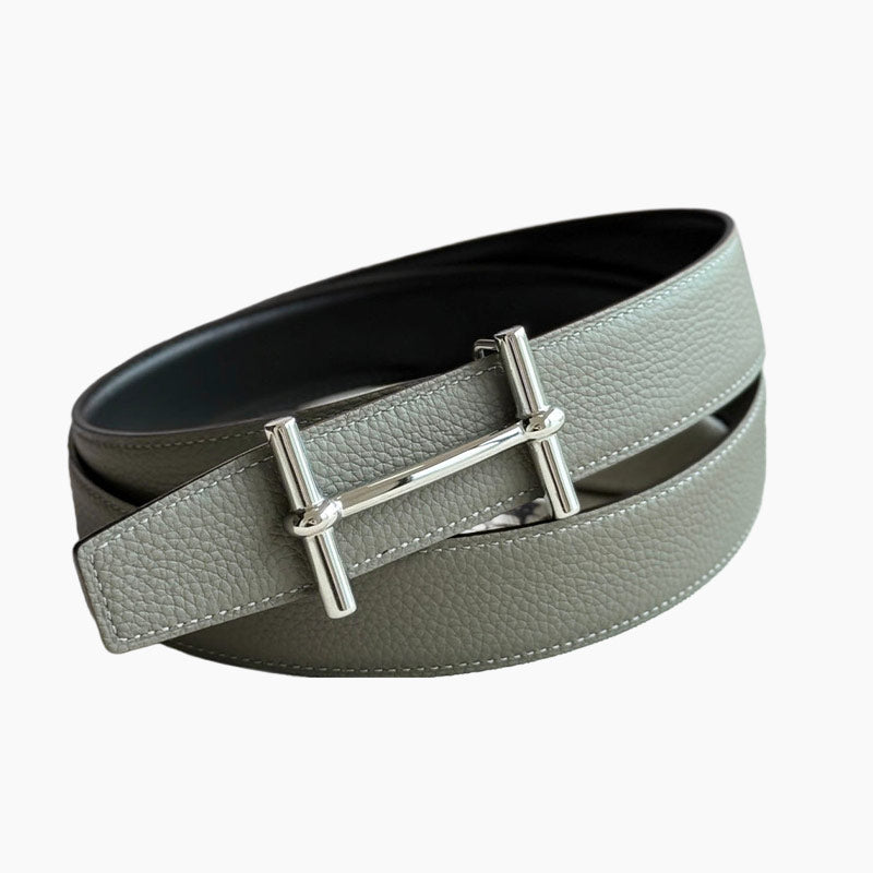 HELENE H D'ANCRE LEATHER BELT — MEYER GRAY (SILVER HARDWARE)
