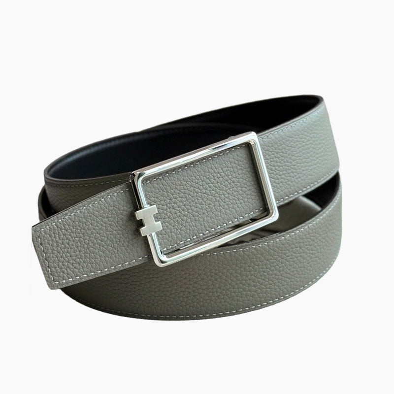 HELENE TUBE H LEATHER BELT — MEYER GRAY (SILVER HARDWARE, 38MM)
