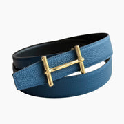 HELENE H D’ANCRE LEATHER BELT — PRUSSIAN BLUE (GOLD HARDWARE, 38MM)