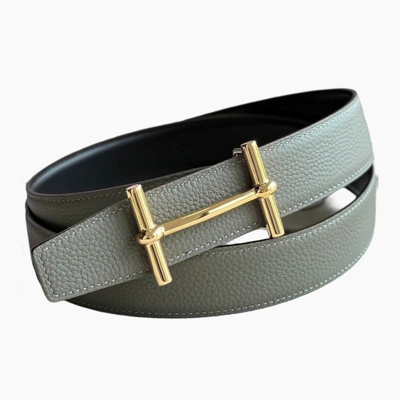 HELENE H D’ANCRE LEATHER BELT — MEYER GRAY (GOLD HARDWARE, 38MM)