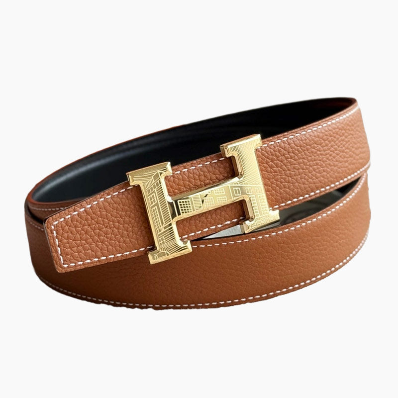 HELENE H FAUBOURG LEATHER BELT — BROWN (GOLD HARDWARE, 32MM)