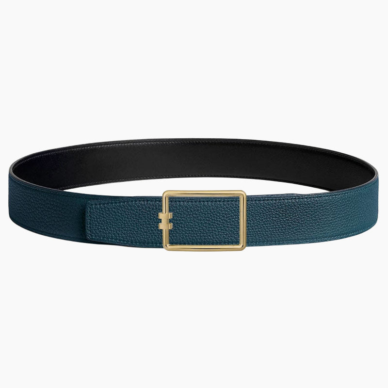 HELENE TUBE H REVERSIBLE LEATHER BELT — PRUSSIAN BLUE & BLACK (GOLD HARDWARE, 38MM)