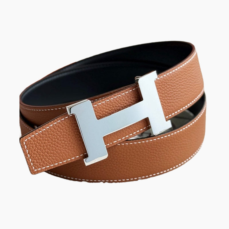 HELENE CONSTANCE REVERSIBLE LEATHER BELT — BROWN & BLACK (SILVER HARDWARE, 38MM)
