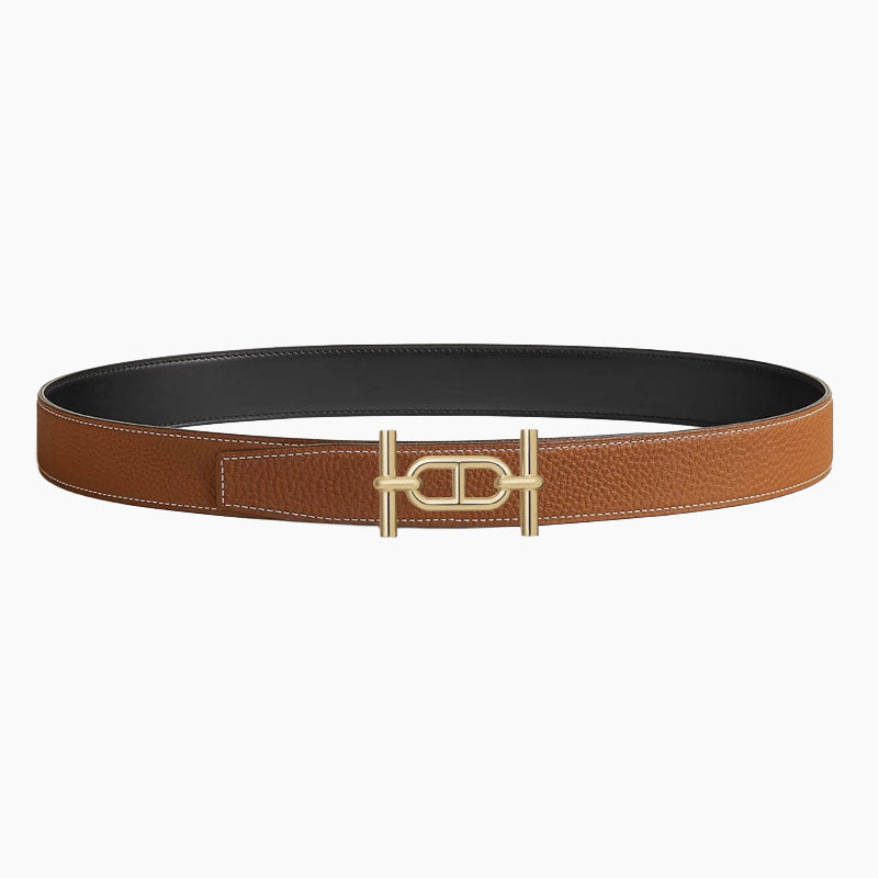 HELENE ANCRE LEATHER BELT — BROWN (GOLD HARDWARE, 32MM)